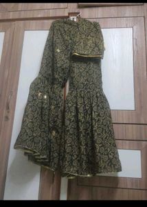 Black &amp; Gold Embroidered Kurta with sharara and du