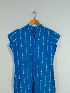 Blue Printed Front Open Kurta For Women's