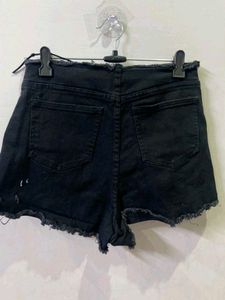 Black Lace-Up Denim Shorts