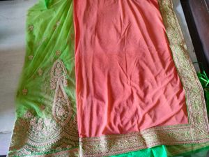 Beautiful Orange &amp; Green Saree