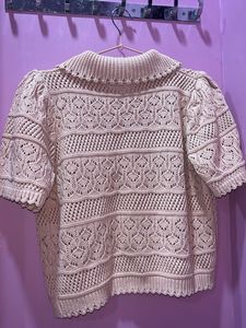 Crochet Knit Polo Top