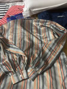 Button-Up Shirt with off white pleated pants