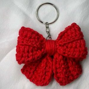 Red Crochet Bow Keychain