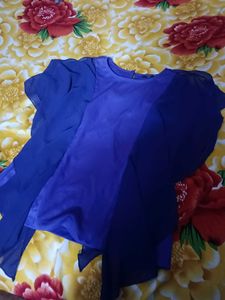 Stylish Blue Sheer Overlay Top