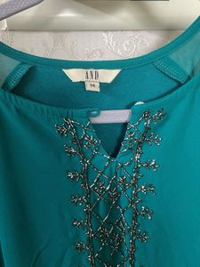 Elegant Teal Embroidered knee length dress