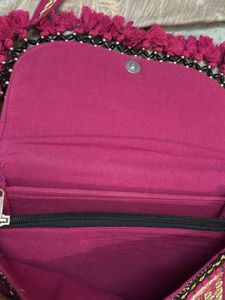Boho Embroidered Sling Bag with Tassels
