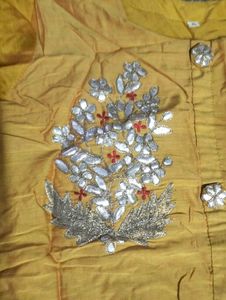 Elegant Yellow Kurta with red skirt