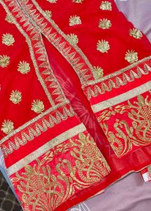 unstitched Red Embroidered Kurta Set