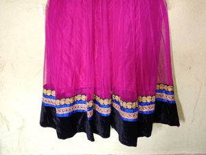 Heavy work velvet and net pink Anarkali L SIZE