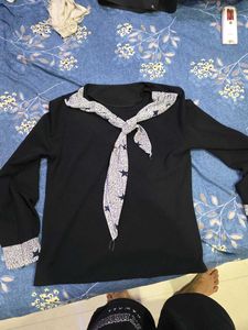 Beautiful georgette black top with fashinable tie