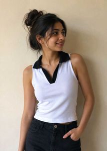 Ribbed Collared Tank Top