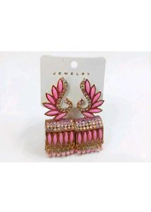 Stunning Pink Peacock Jhumka Earrings
