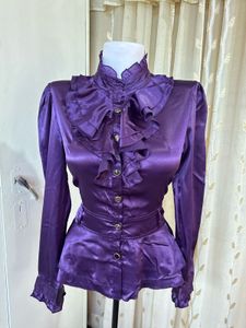 Purple Ruffled Satin Blouse