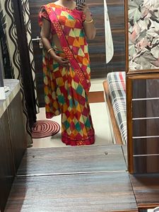 Vibrant Geometric Print Saree