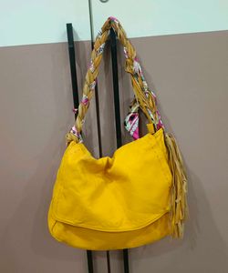Bright Yellow Leather Hobo Bag