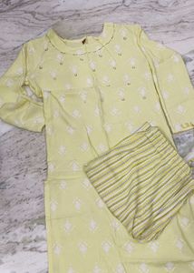 Light Yellow Printed Kurta Set