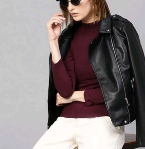 Maroon High Neck Long Sleeve Top