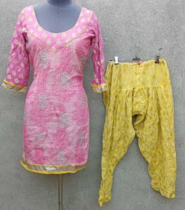 Pink Kurta with Yellow Patiala