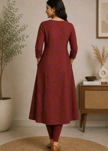 Beautiful Rust Kurta with White Embroidery