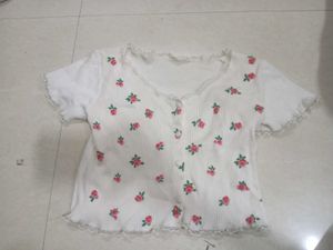 Cute Floral Print Button-Up Top