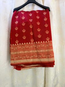 New Without Tag Beautiful Red &amp; Gold Saree Brand N