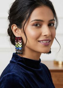 New Boho Beaded Chevron Dangle Earrings