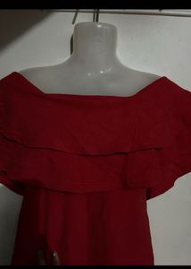 Chic Red Off-Shoulder Ruffle Dress