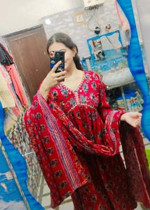 beautiful print cotton anarkali aliya cut suit set