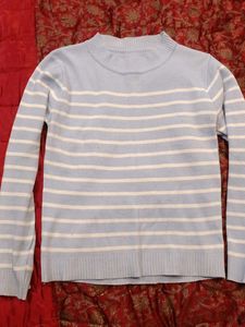 Striped Knit Sweater - Light Blue