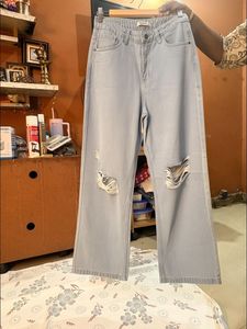 freakins Light Wash Ripped Wide Leg Jeans