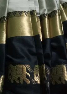 Kerala Beige- Grey Cotton Silk Saree With Tag