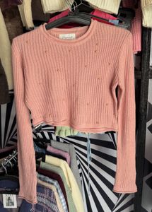 Peach Embellished Cropped Sweater