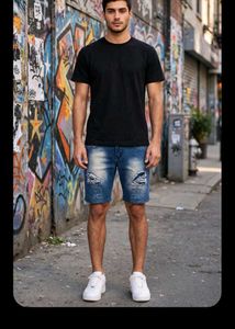 Distressed Blue Denim Shorts