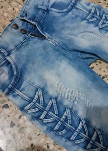 Stylish Blue Denim Jeans with Lace-Up Detail