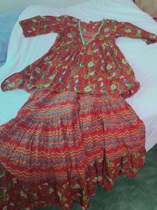 Beautiful Red Kurta and Skirt Set