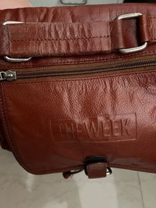 Unisex Leather  Brown Medium Size Backpack