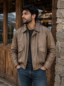 BILTMORE Men's Brown Leather Bomber Jacket