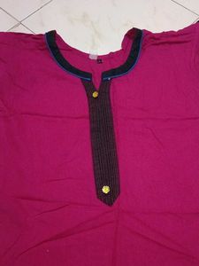 Vibrant Pink Kurta with Black Accents