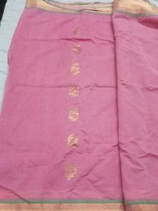 Elegant Pink Saree with Gold Border