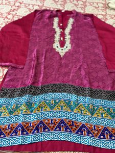 Beautiful Magenta Kurta with Embellished Neckline