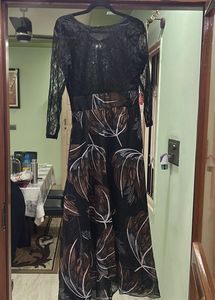 Elegant Black Lace &amp; Floral Print Gown