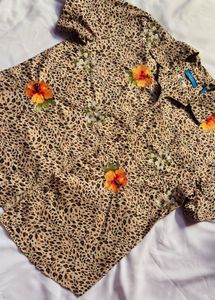 Leopard Print Floral Button-Up Shirt