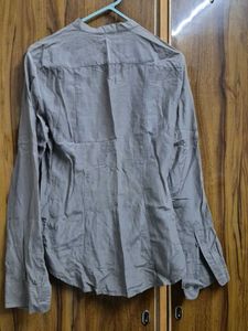 Stylish Grey Pleated Button-Up Shirt