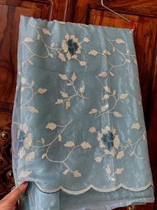 sky blue organza silk new saree