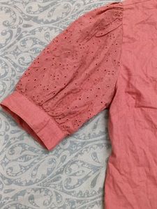 Cute Pink Broderie Anglaise Puff Sleeve Top