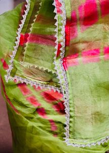Lime Green Kurta Set with Pink Tie-Dye