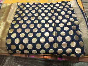 Elegant Navy Polka Dot Saree
