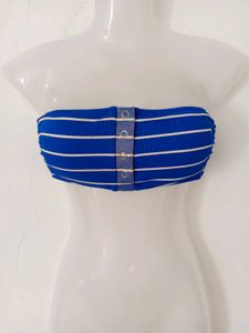 Blue Striped Bandeau Bikini Top