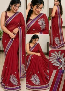 Elegant Red Embroidered Saree