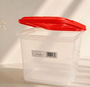 Square Food Storage Container with Red Lid